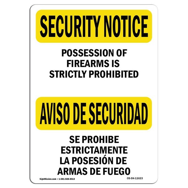 Signmission Sign, 7" H, 10" W, Aluminum, PossessiOf FirearmsProhibited, Landscape, SN-L-11623 OS-SN-A-710-L-11623